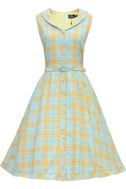 Maverick 50s Style Blue & Yellow Check Shirt Dress