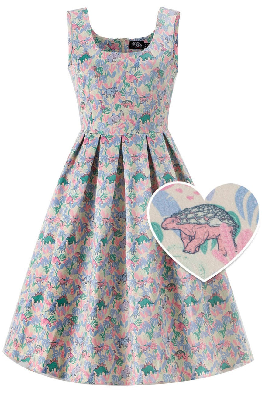 Amanda Pastel Dinosaur Flared Dress