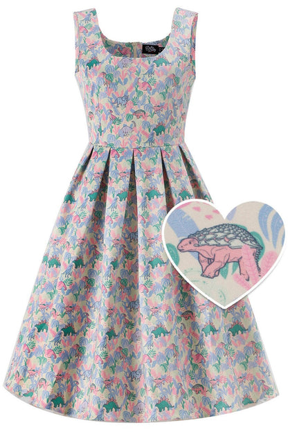 Amanda Pastel Dinosaur Flared Dress
