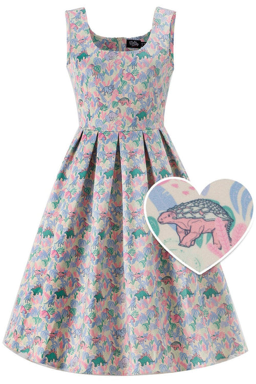 Amanda Pastel Dinosaur Flared Dress