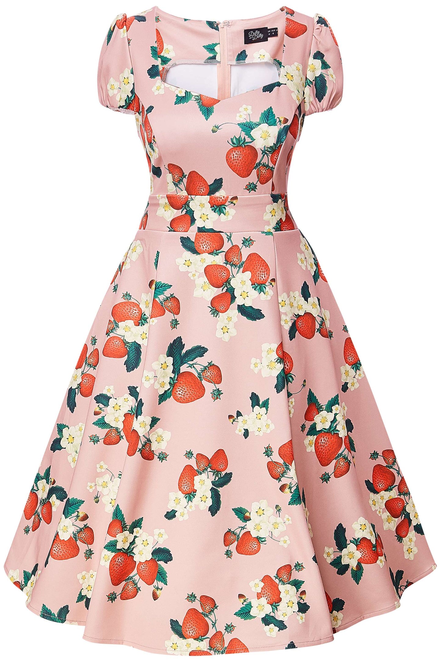 Claudia 50s Style Vintage Inspired Pink Strawberry Dress