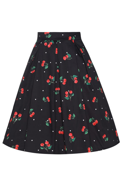 Carolyn Polka Dot Cherry Black Flared Skirt