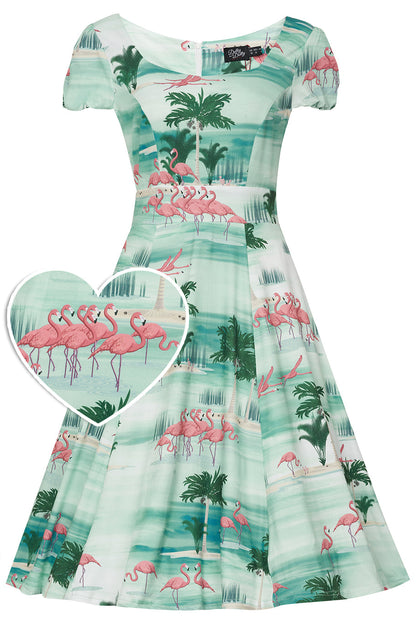 Claudia Cap Sleeved A Line Dress In Flamingo Print