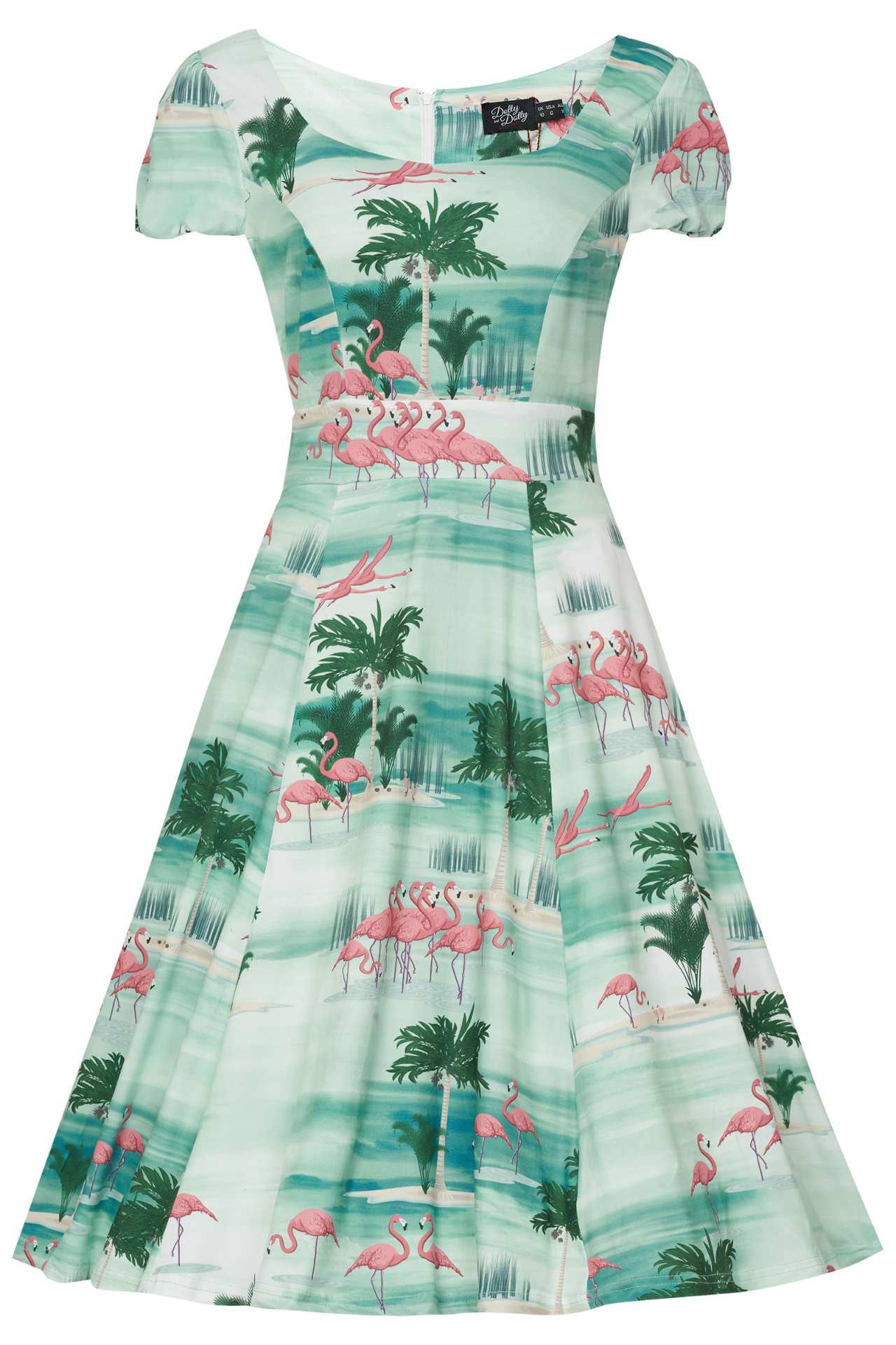 Claudia Cap Sleeved A Line Dress In Flamingo Print