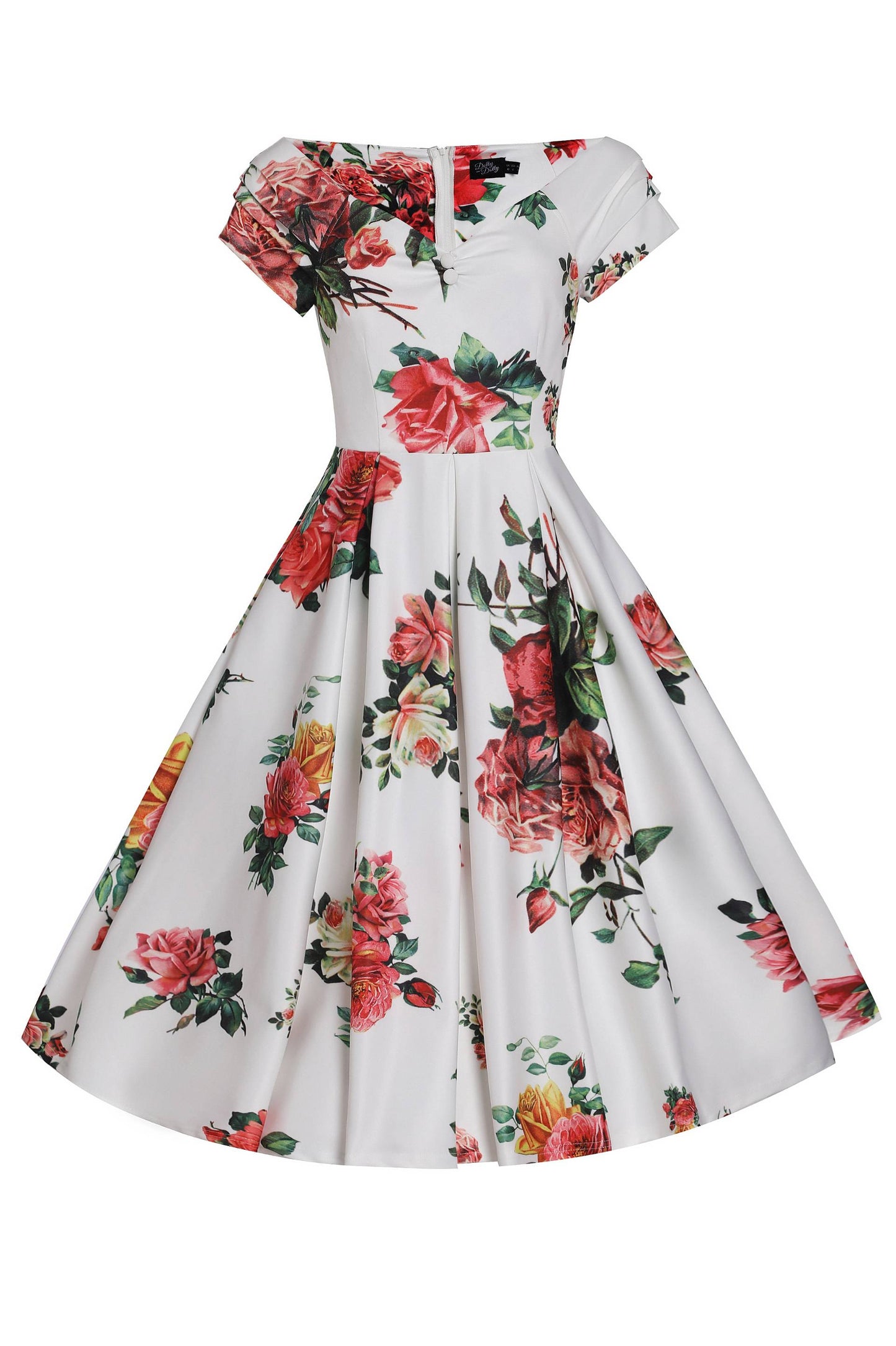 Lily Off Shoulder Rose Swing Dress In White