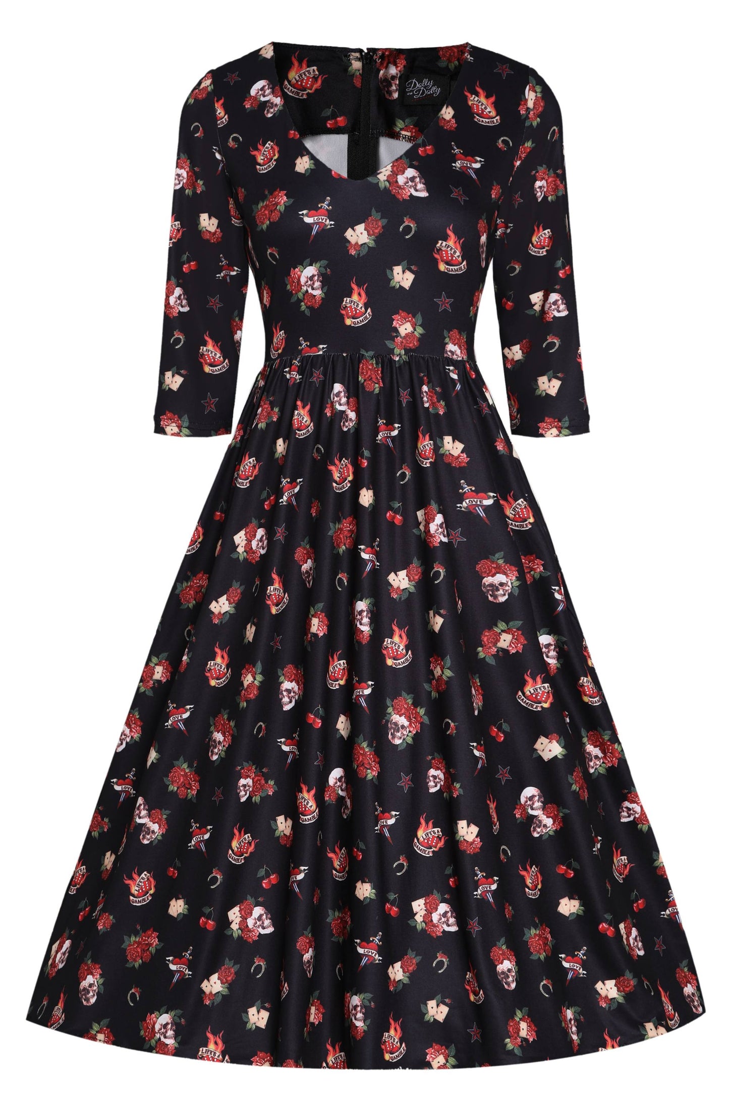 Billie Black Rockabilly Skull & Rose Dress