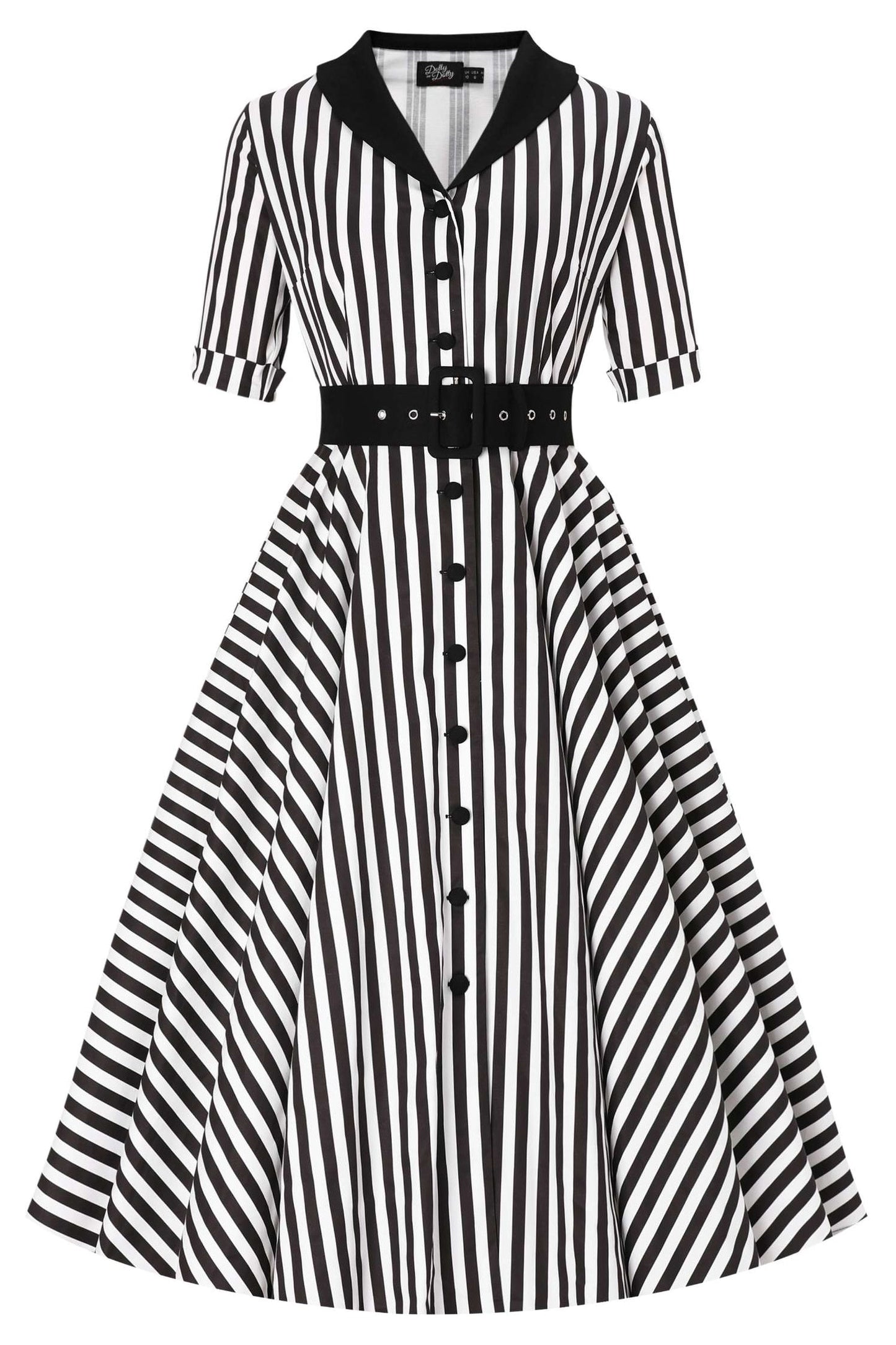 Mollie B&W Awning Striped Full Circle Shirt Dress