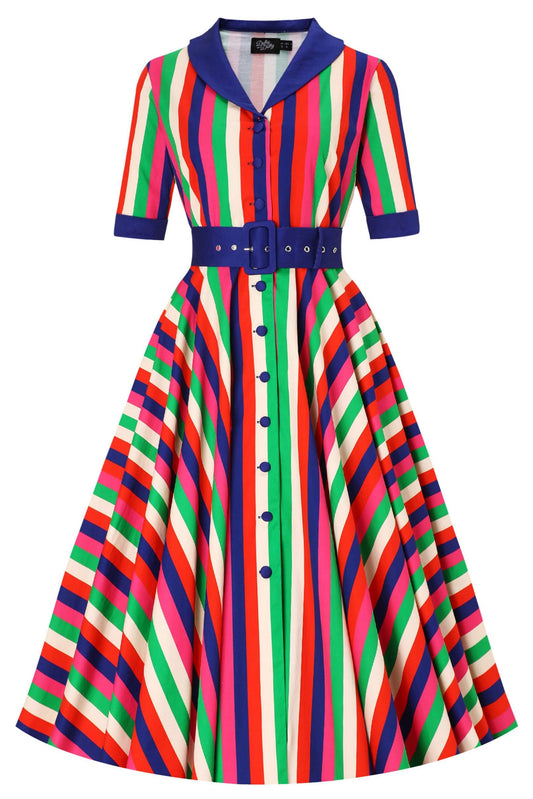 Mollie Roman Striped Full Circle Shirt Dress