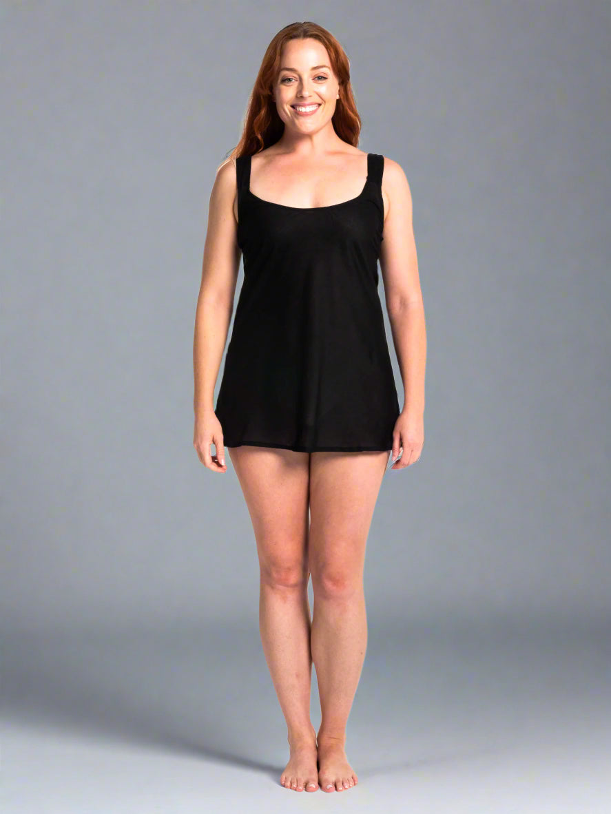 Sorrento Black Cotton Slip Long Top Length Fixed Straps