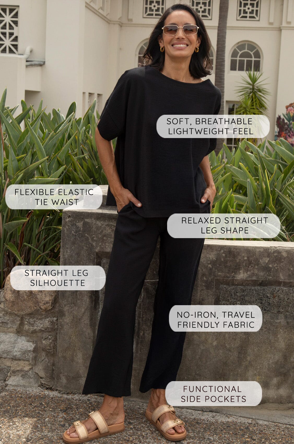 Gemma Straight Leg Tie Waist Pants Mocha