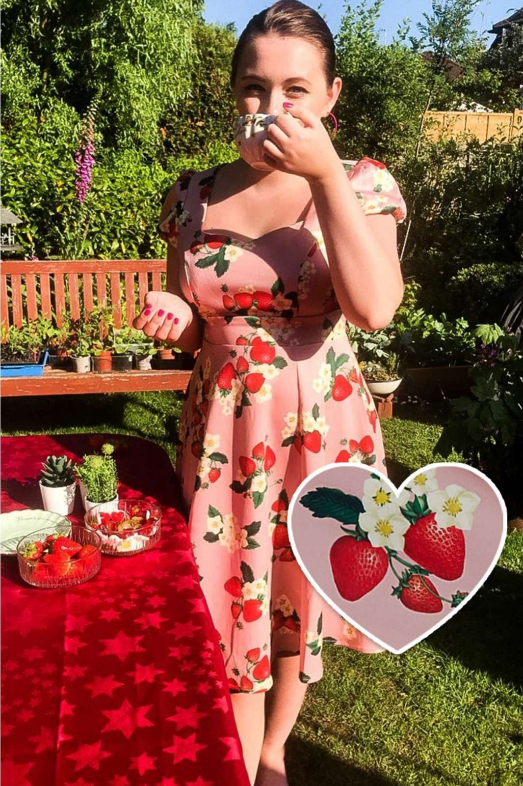 Claudia 50s Style Vintage Inspired Pink Strawberry Dress