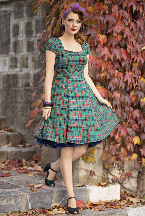 Claudia 50s Style Green Tartan Swing Dress