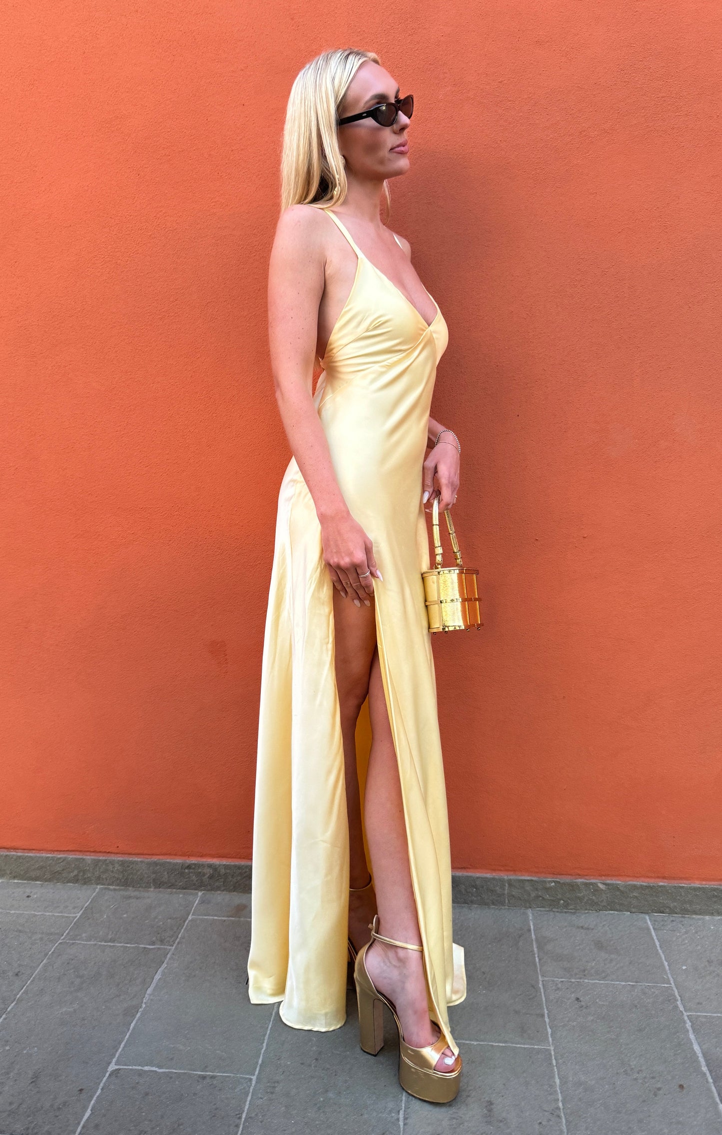Anderson Maxi Dress ~ Pale Yellow Luxe Satin