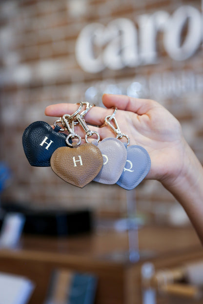 Heart Leather Keyring Grey