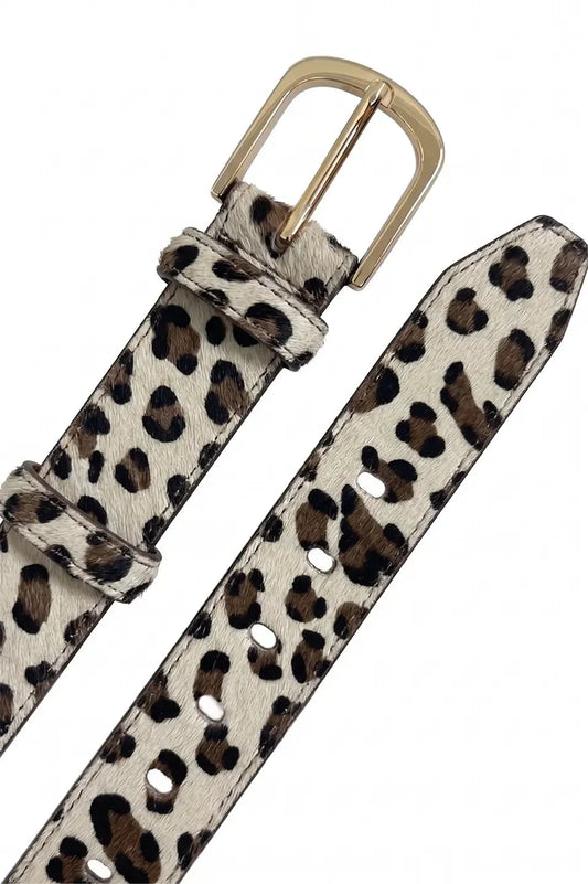 Jeans Belt Black and Almond Leopard Cowhide