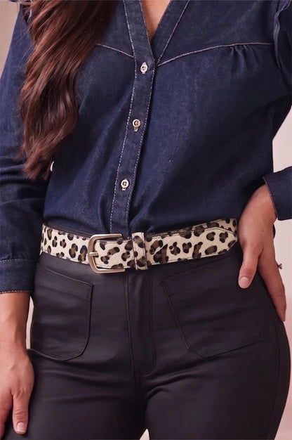Jeans Belt Black and Almond Leopard Cowhide