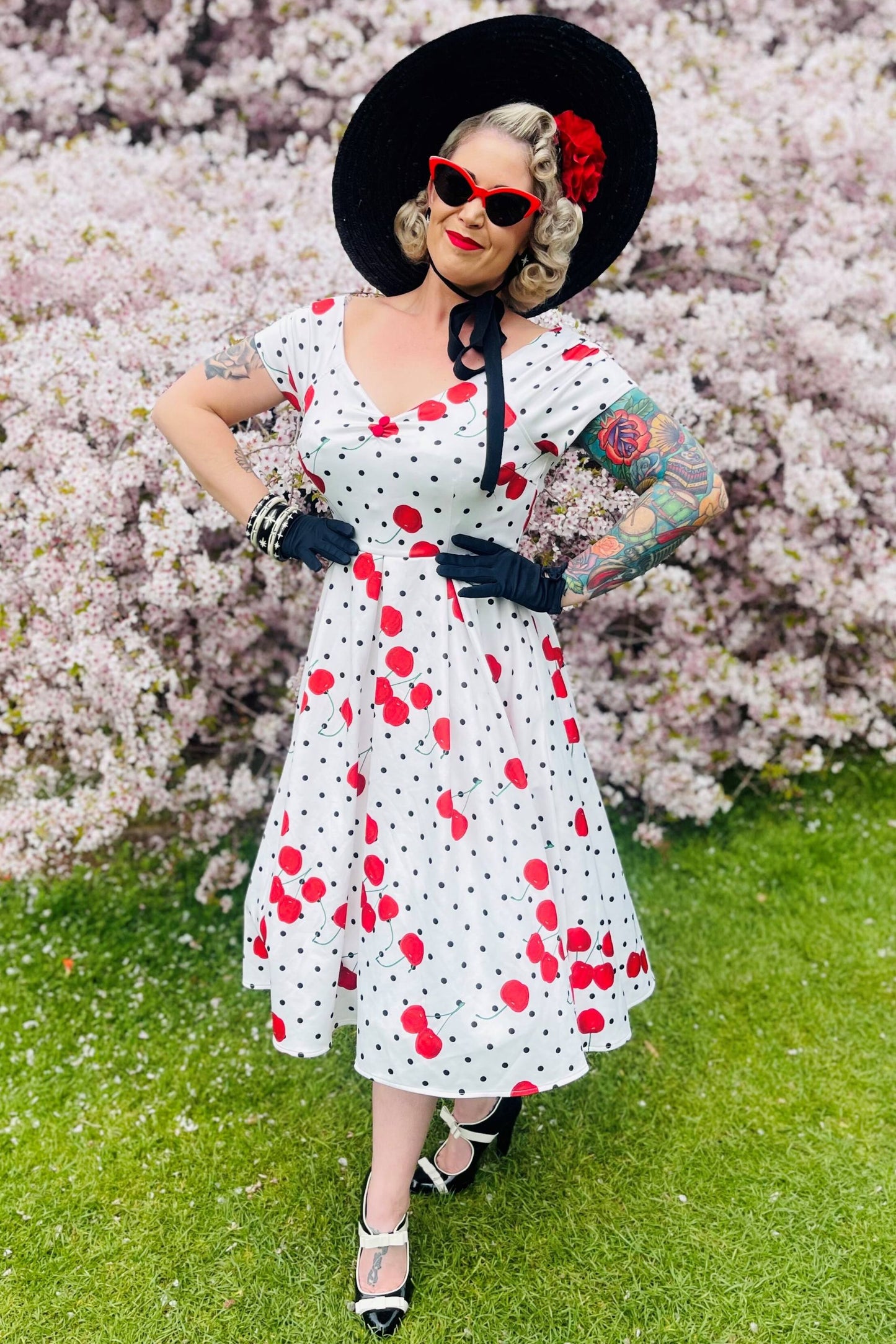 Lily Rockabilly Polka & Cherry White Swing Dress
