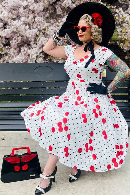 Lily Rockabilly Polka & Cherry White Swing Dress