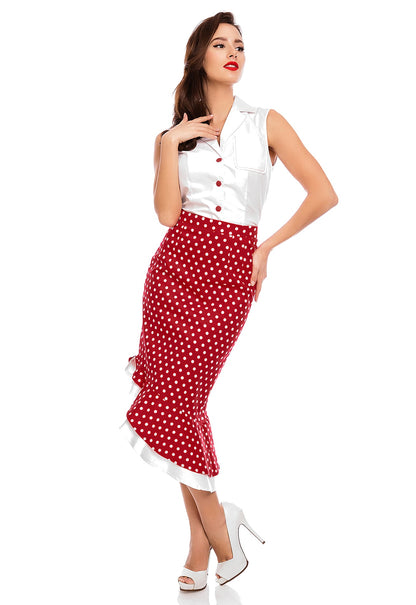 Madison High Waist 50s Style Ruffle Skirt In Red Polka Dots