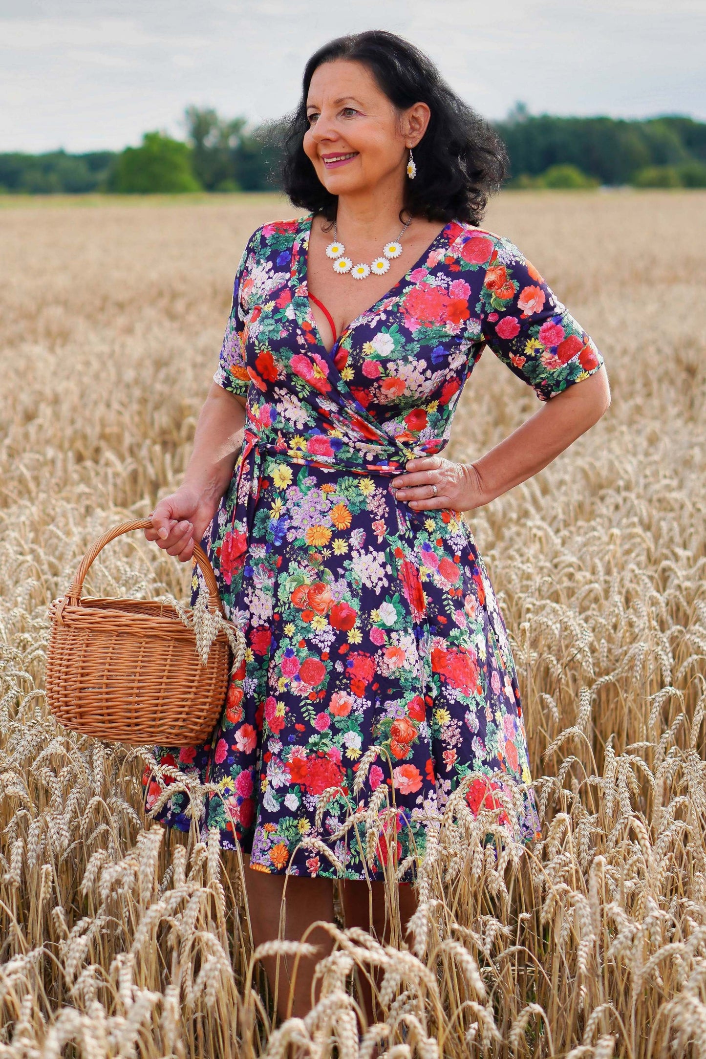 Matilda Navy Blue Midnight Garden Floral Wrap Dress
