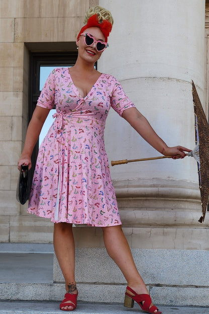 Matilda Pink Stiletto Print Wrap Dress