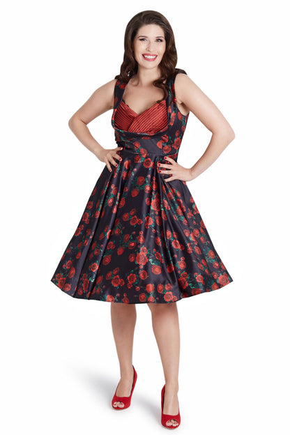 Grace Black Rose Pleated Bust Dress