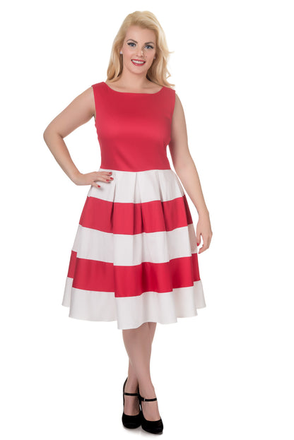 Anna 50's Red/White Striped Swing Dress