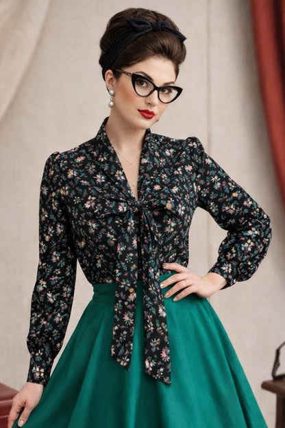 Margaret Black Ditsy Floral Blouse
