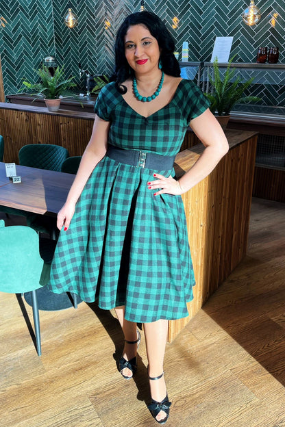 Lily Green Check Off Shoulder Dress