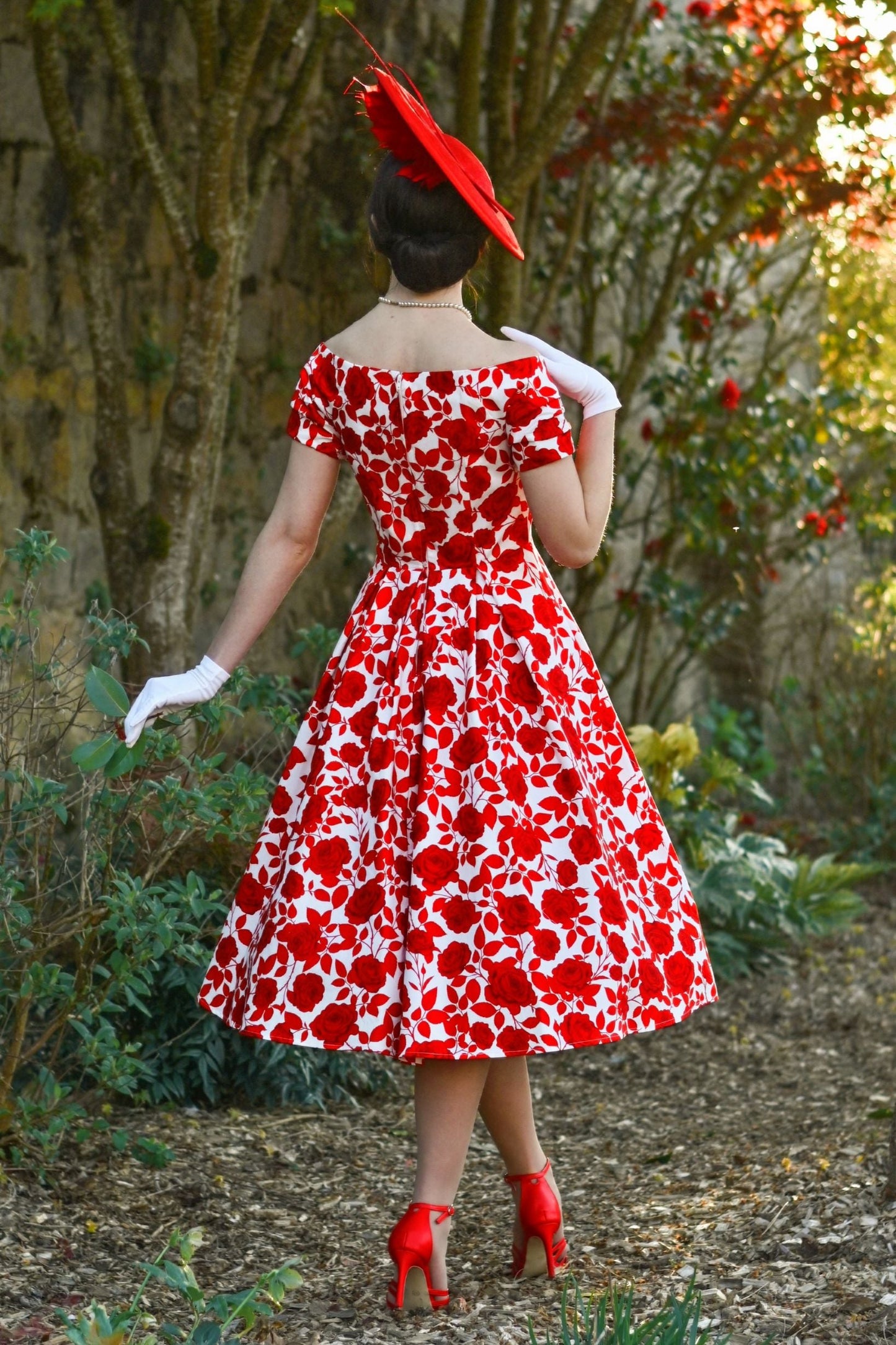 Lily Red Shadow Rose Off Shoulder Dress