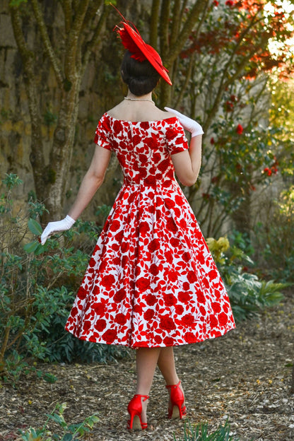 Lily Red Shadow Rose Off Shoulder Dress