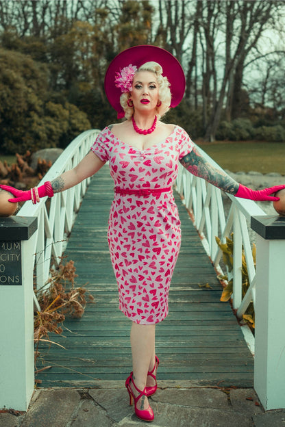 Beryl Pink Heart Off Shoulder Pencil Dress