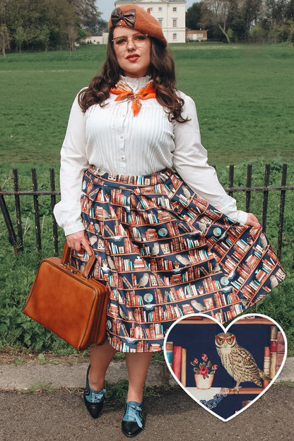 Carolyn Library Book & Owl Box Pleated Skirt