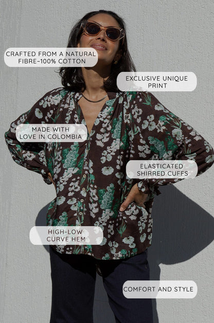 Lissy Floral Long Sleeve Top Burgundy