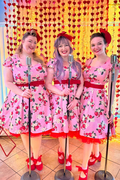 Claudia 50s Style Vintage Inspired Pink Strawberry Dress