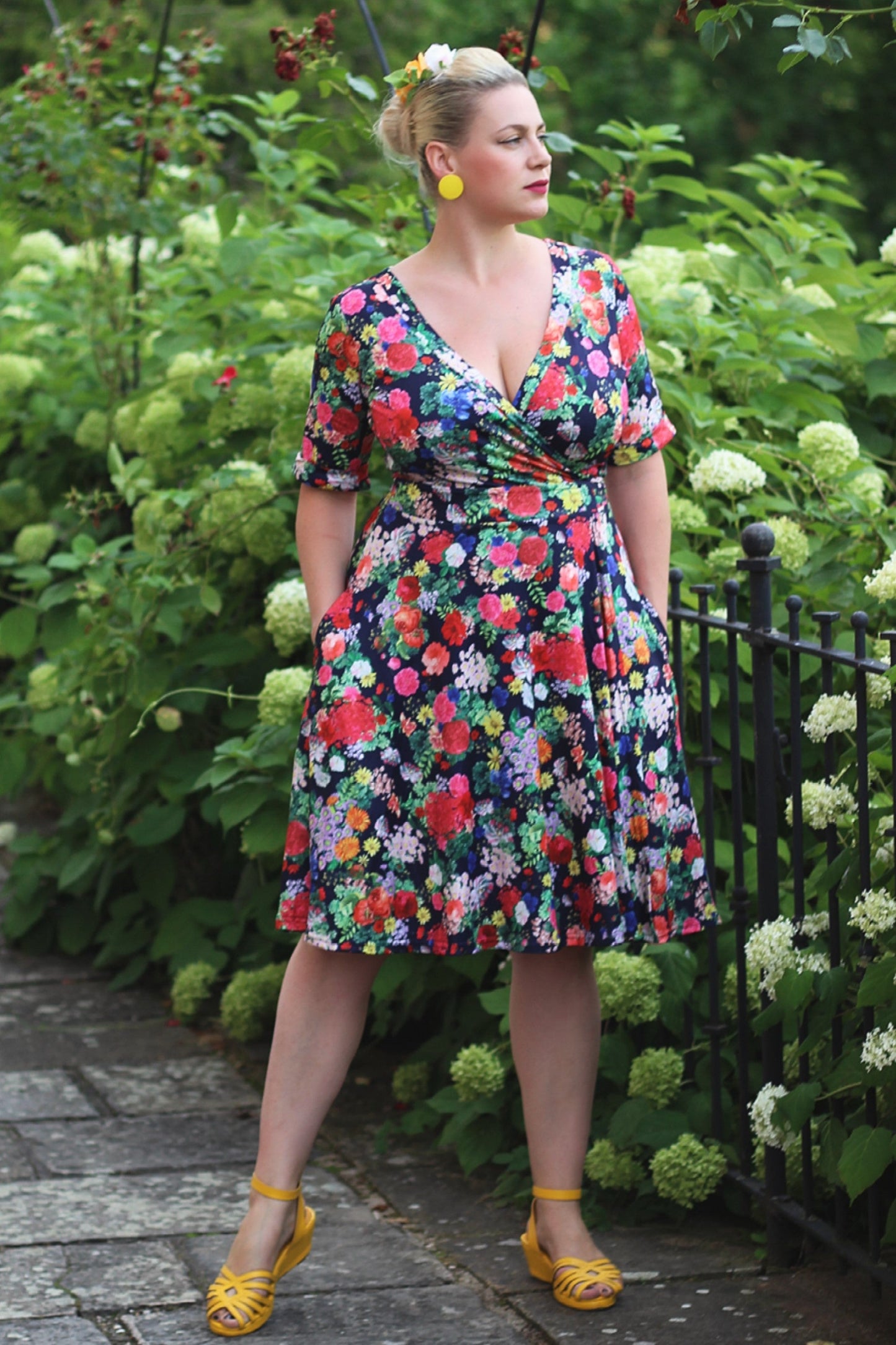 Matilda Navy Blue Midnight Garden Floral Wrap Dress