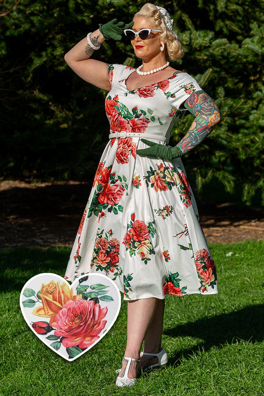 Lily Off Shoulder Rose Swing Dress In White