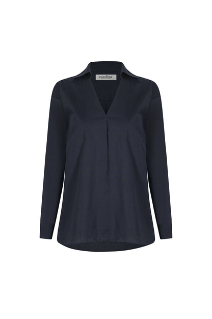 Lynette Collared Long Sleeve Shirt Navy