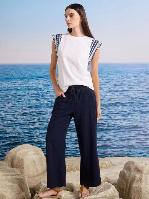 Eliot Wide Leg Rumba Linen Belted Crop Pant
