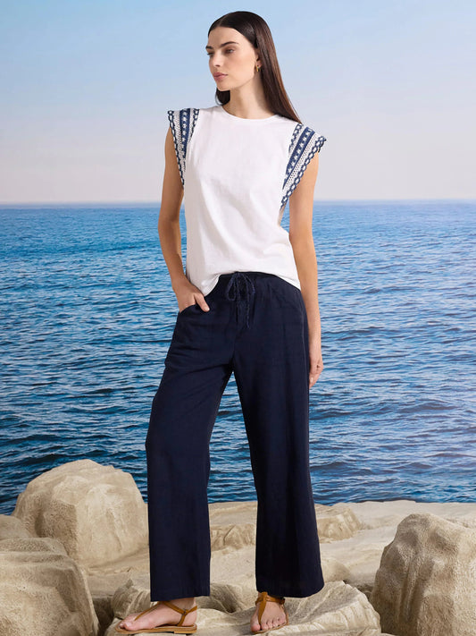 Eliot Wide Leg Rumba Linen Belted Crop Pant