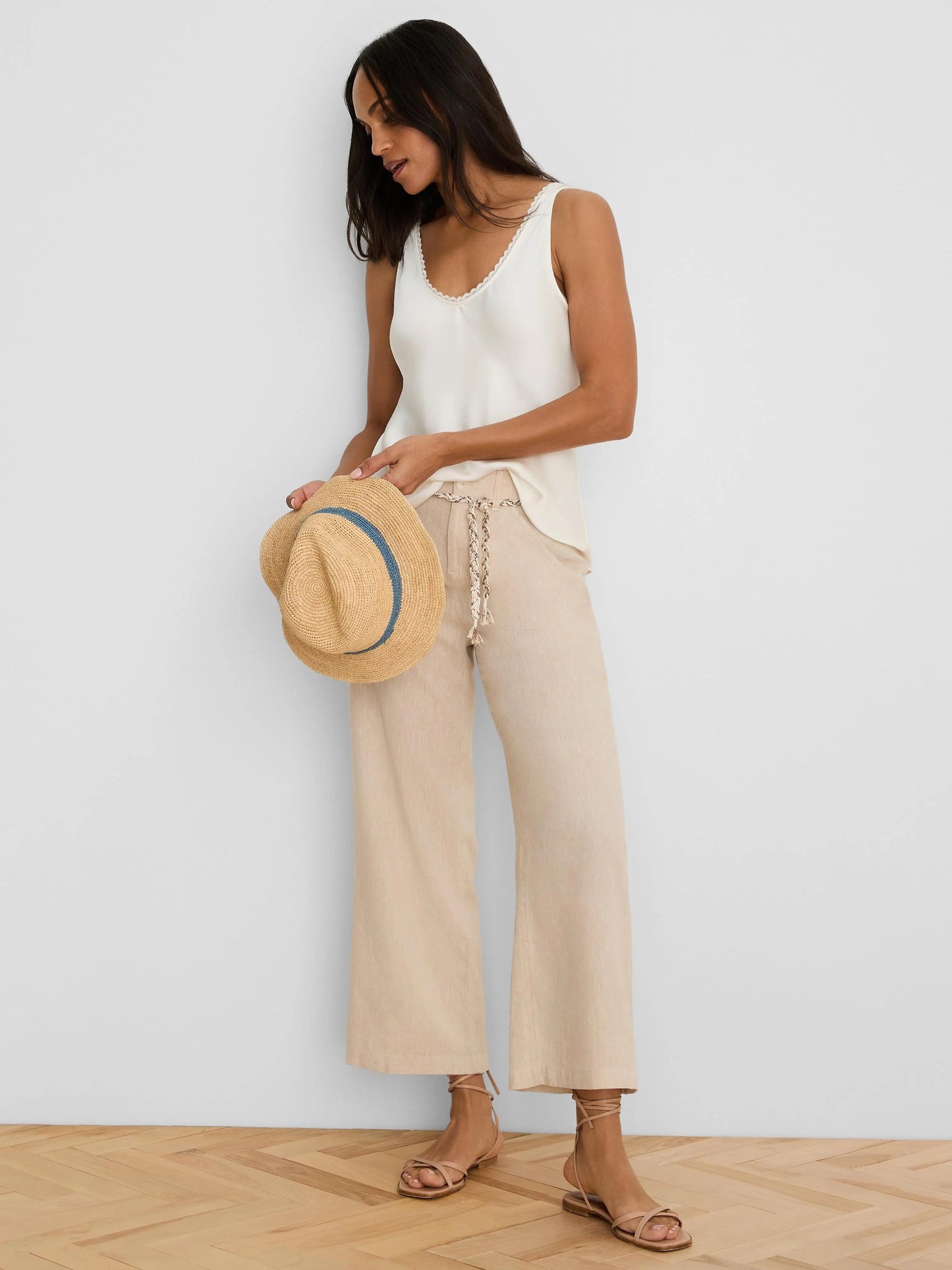 Eliot Wide Leg Rumba Linen Belted Crop Pant