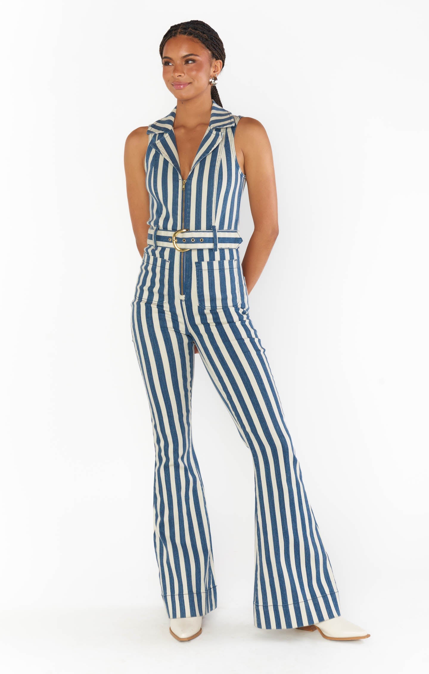 Jacksonville Jumpsuit ~ Sand N Sea Stripe Denim