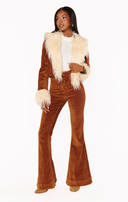 Penny Lane Cropped Coat ~ Saddle Brown Cord w/Faux Fur