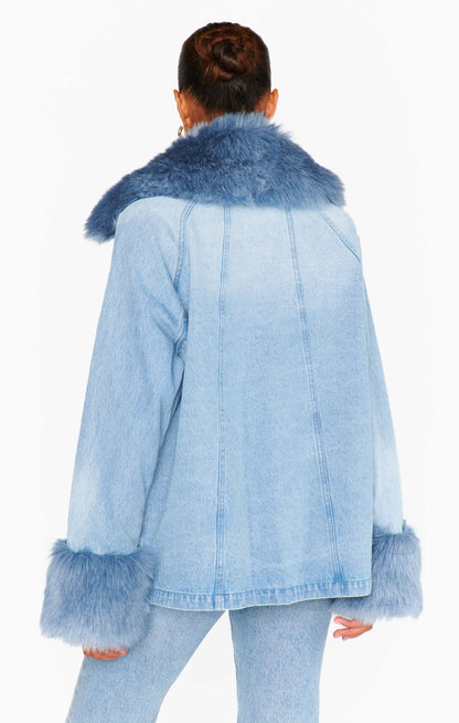 Copenhagen Jacket ~ Drift Indigo with Blue Faux Fur