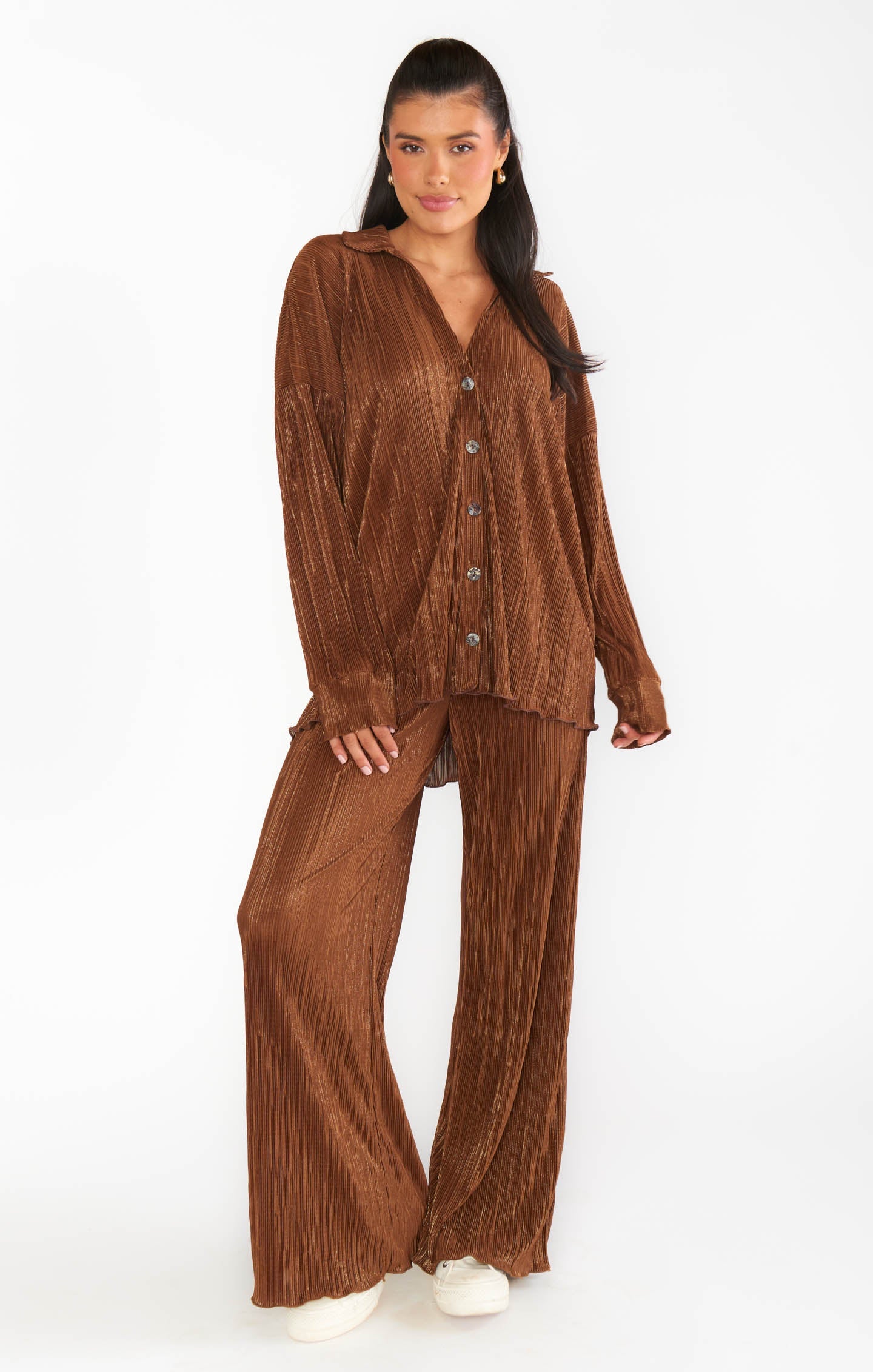 Everywhere Button Down ~ Chocolate Pleat