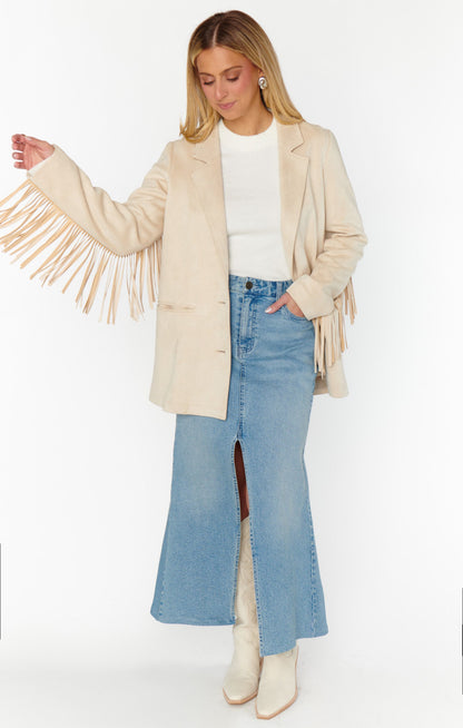 Sierra Fringe Jacket ~ Cream Faux Suede