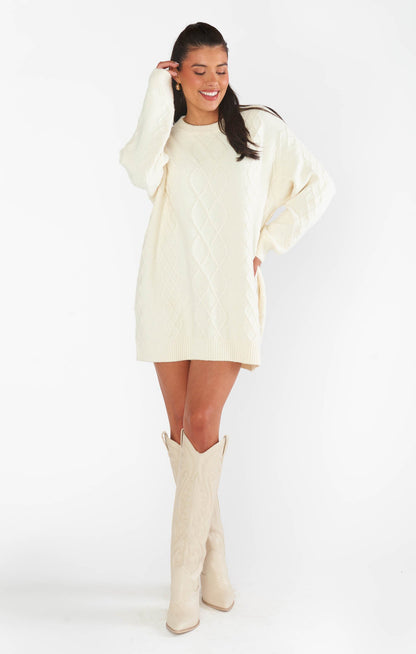 Canyon Tunic Sweater ~ Cream Fuzzy Knit