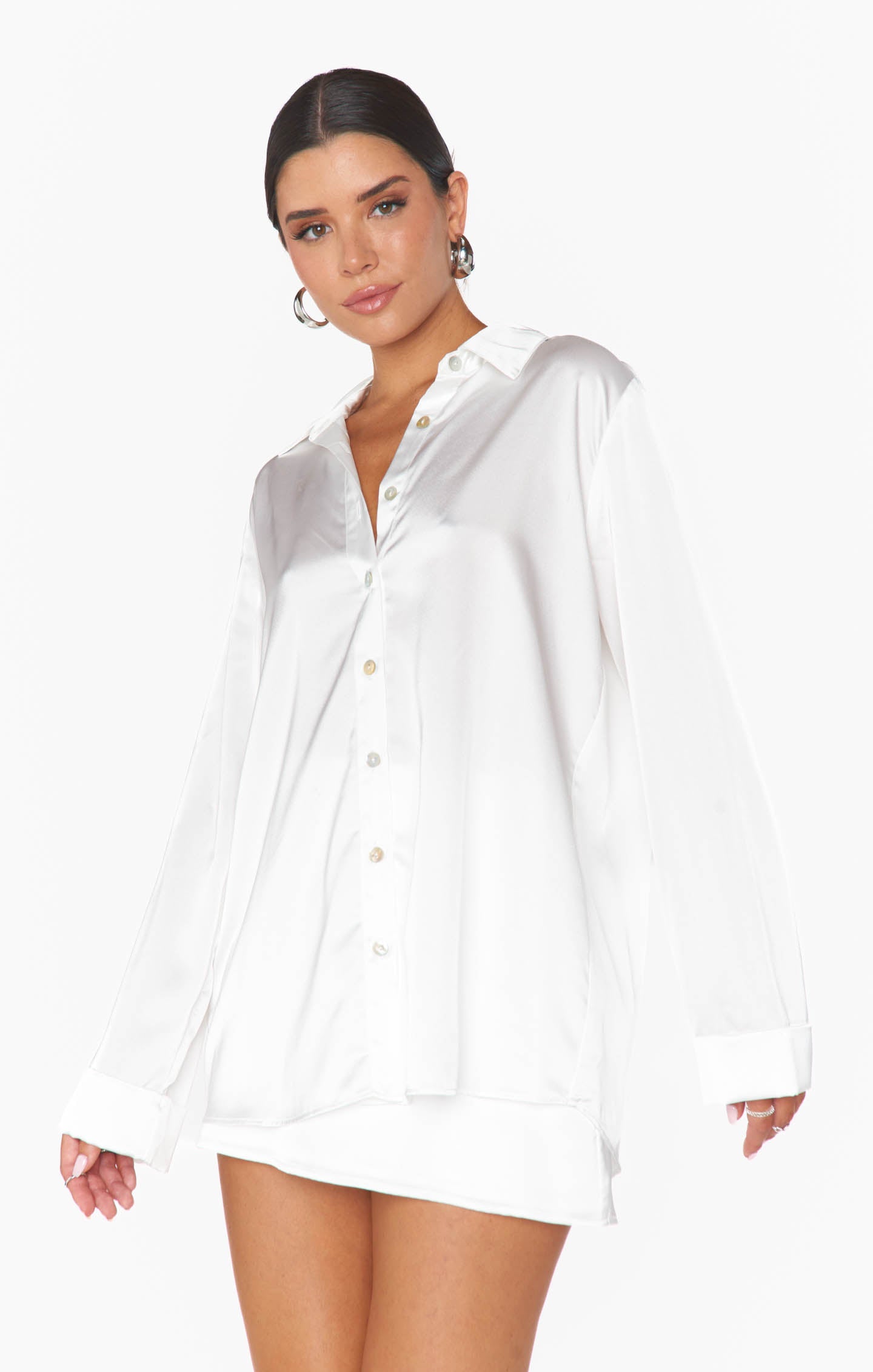 Smith Button Down ~ Ivory Luxe Satin