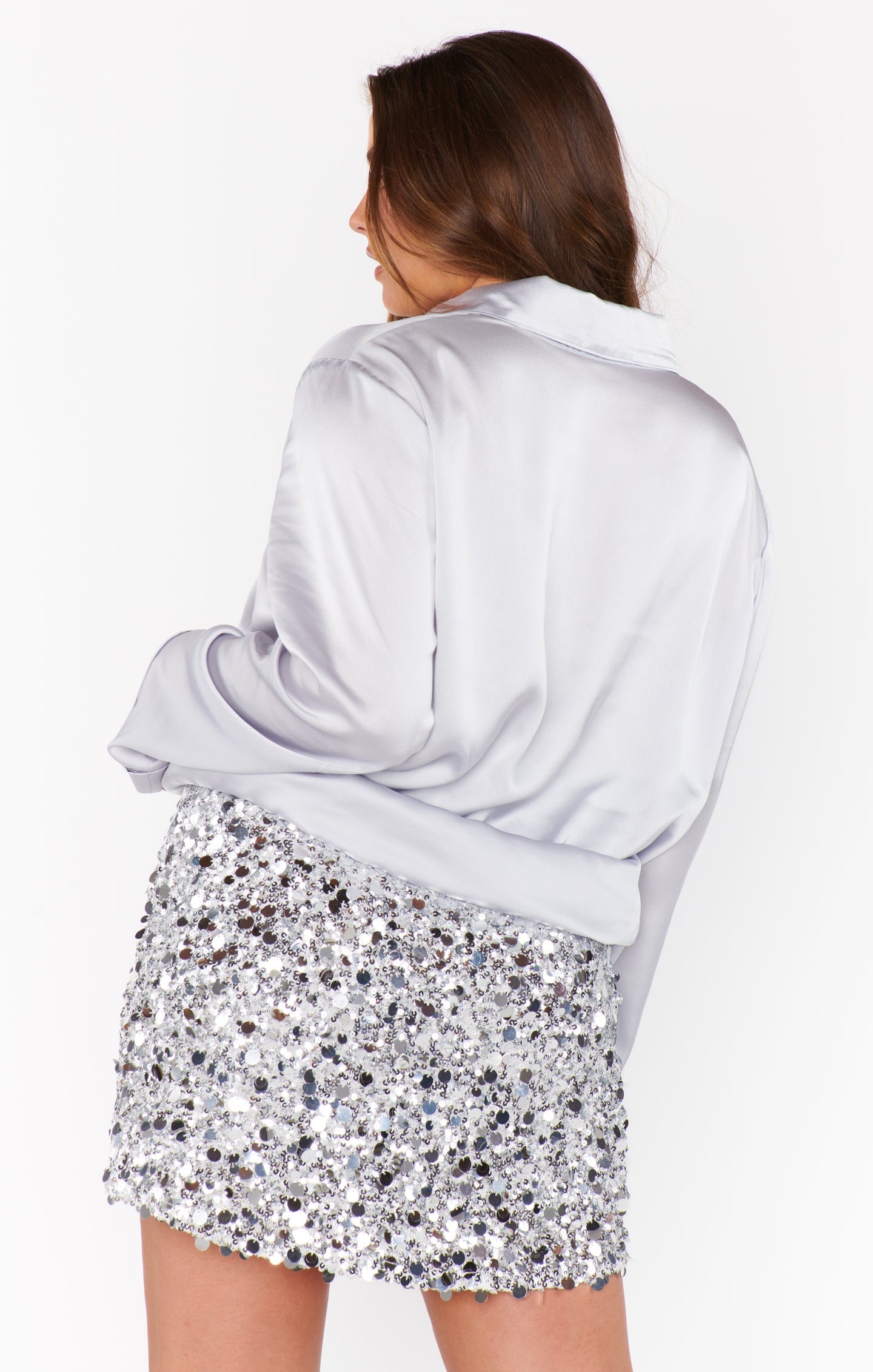All Night Skort ~ Silver Metallic Sequins