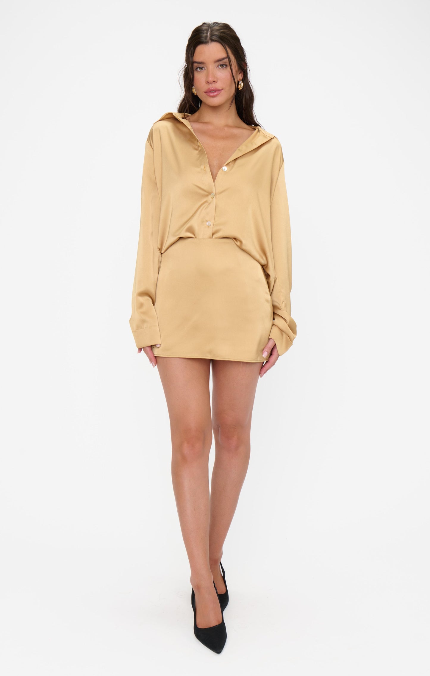 All Night Skort ~ True Gold Luxe Satin